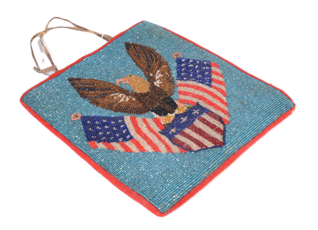 Antique Plateau Flag Pictorial Beaded Pouch