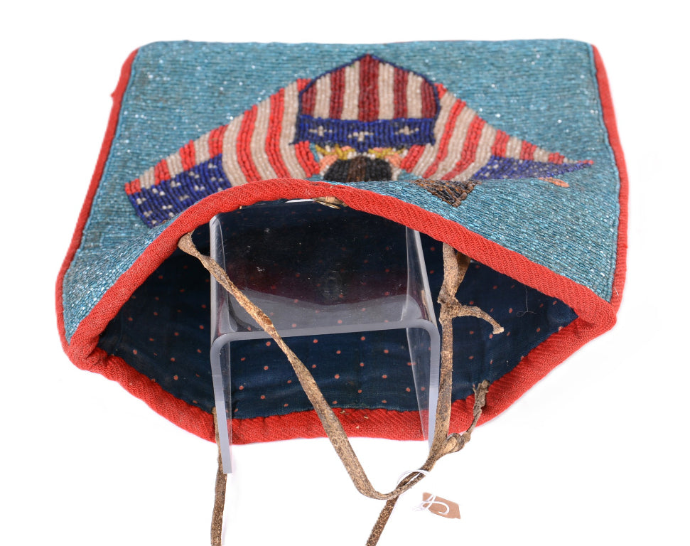 Antique Plateau Flag Pictorial Beaded Pouch