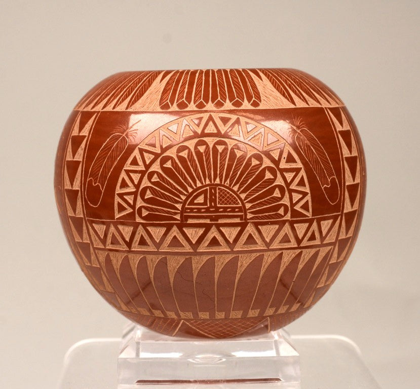 Sioux Redware Pottery by Red Starr  Sunface and Bears "83 J-1"