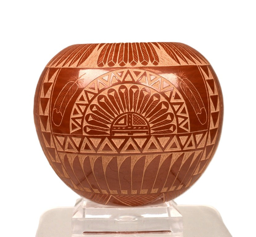 Sioux Redware Pottery by Red Starr  Sunface and Bears "83 J-1"