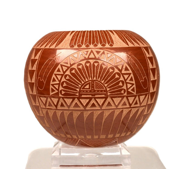 Sioux Redware Pottery by Red Starr  Sunface and Bears "83 J-1"