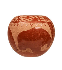Sioux Redware Pottery by Red Starr  Sunface and Bears "83 J-1"