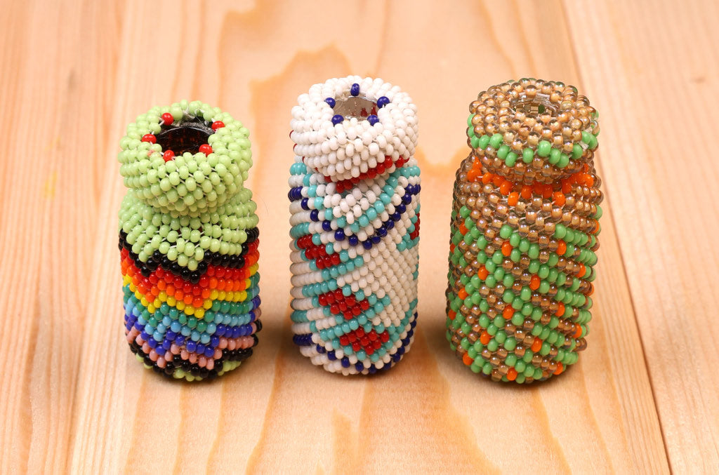 Paiute Beaded Glassware; Small Set of 3 Jars
