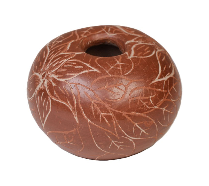 Santa Clara Pueblo Mini Red Etched Pot Signed by Christine Nieto