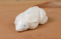 Zuni Fetish Mouse, White Marble with Turquoise by Robert Cellicion
