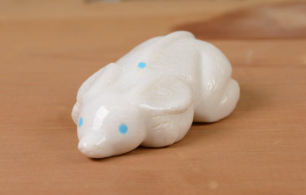 Zuni Fetish Mouse, White Marble with Turquoise by Robert Cellicion