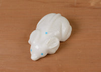 Zuni Fetish Mouse, White Marble with Turquoise by Robert Cellicion