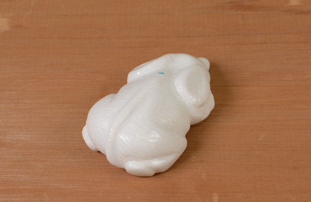 Zuni Fetish Mouse, White Marble with Turquoise by Robert Cellicion