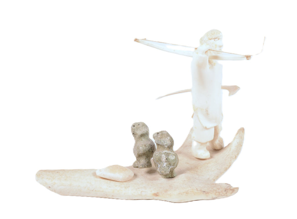 Eskimo Scene Made of Antler and Steatite Carvings