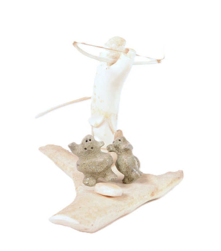 Eskimo Scene Made of Antler and Steatite Carvings