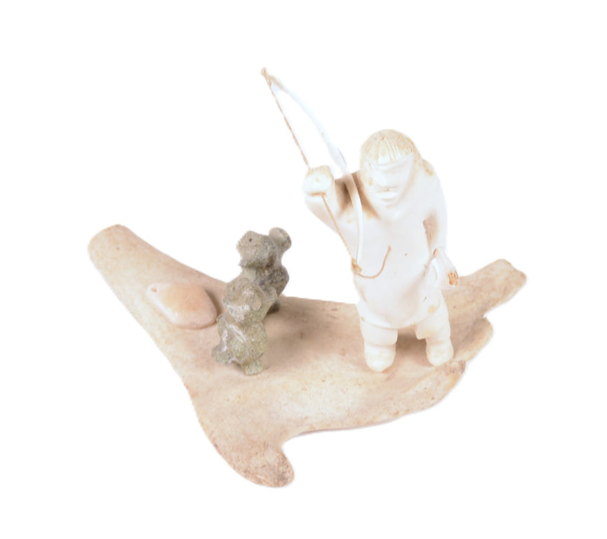Eskimo Scene Made of Antler and Steatite Carvings