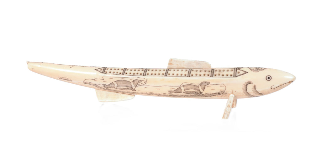 Eskimo/Inuit Scrimshaw Ivory Cribbage Board