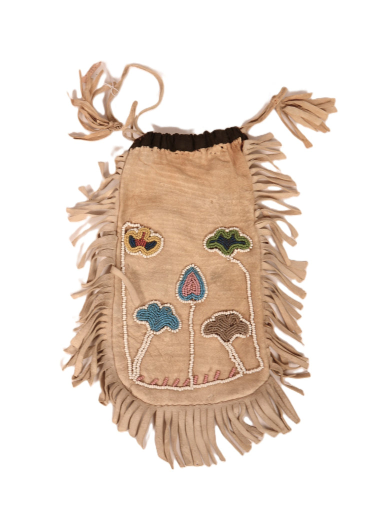 Plains Cree Hide and Beaded Bag with Fringe