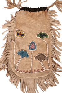 Plains Cree Hide and Beaded Bag with Fringe