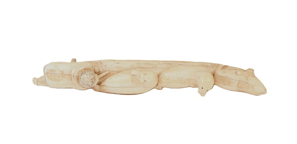 Eskimo Inuit Whalebone Walrus Boy Carving