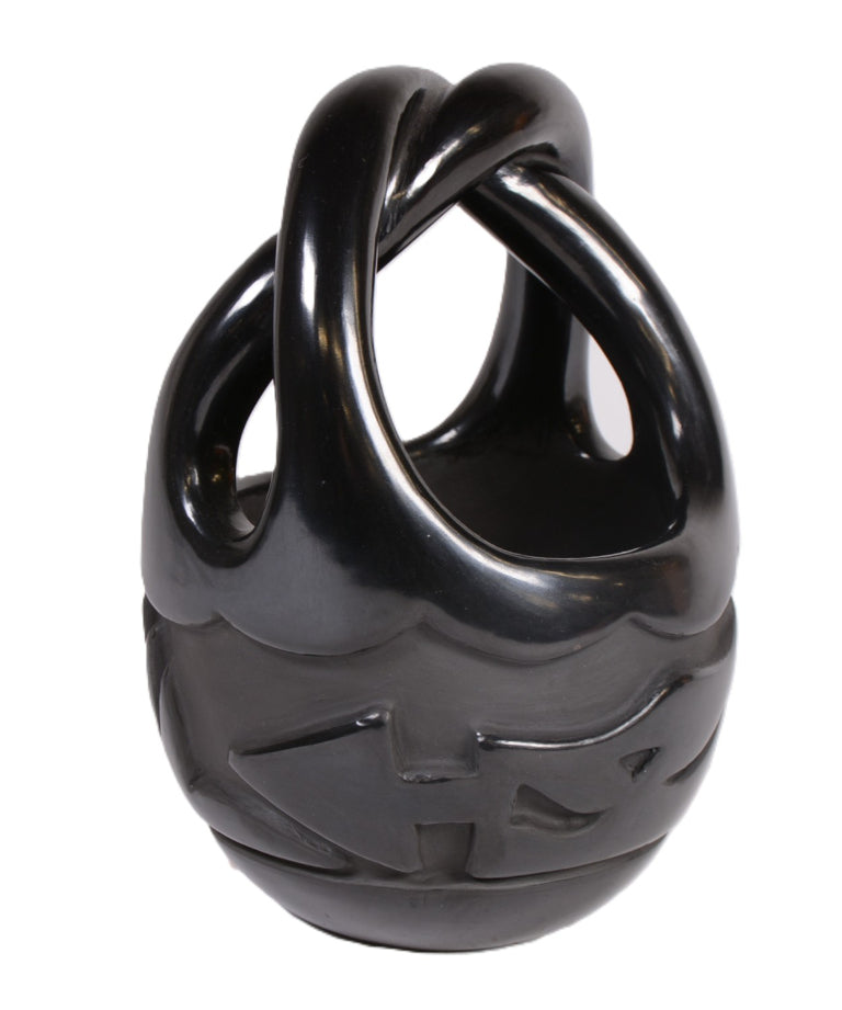 Santa Clara Pueblo Blackware Basket Pot By Madeline Naranjo