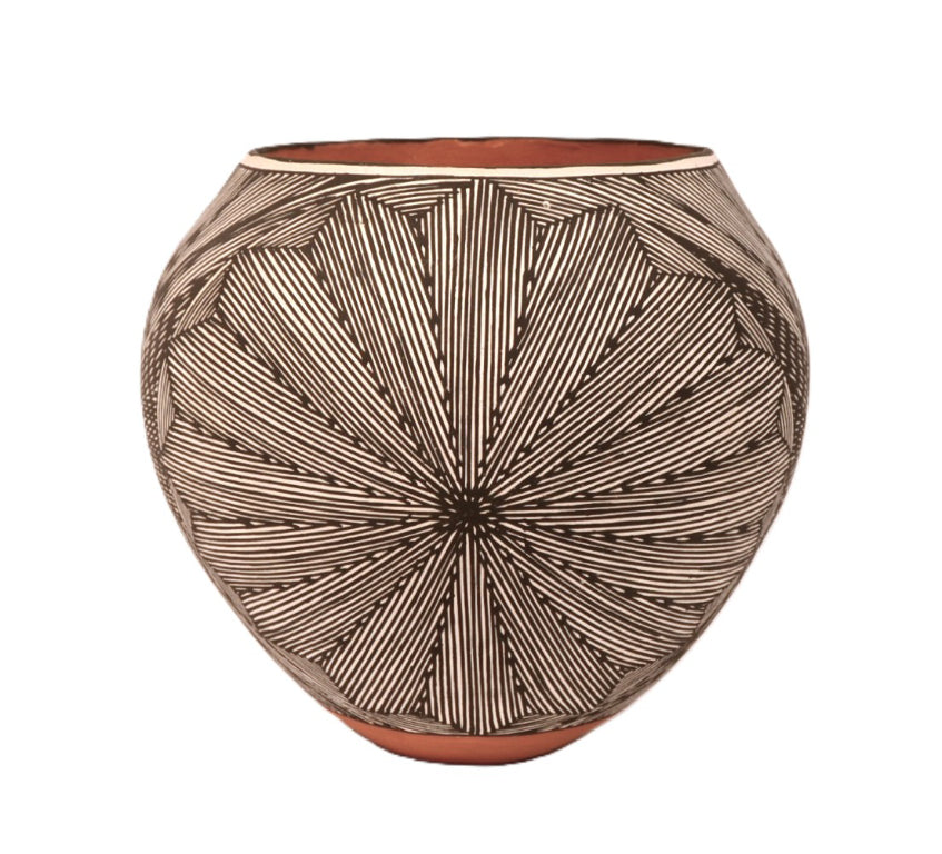 Acoma Pueblo Black on White Pottery Jar By D.L Vallo