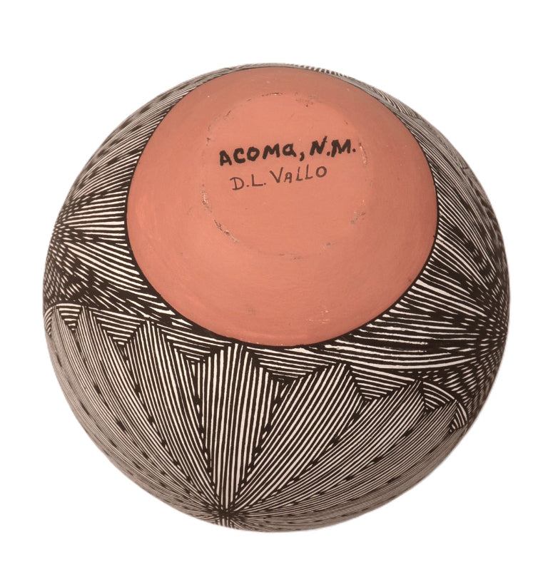 Acoma Pueblo Black on White Pottery Jar By D.L Vallo