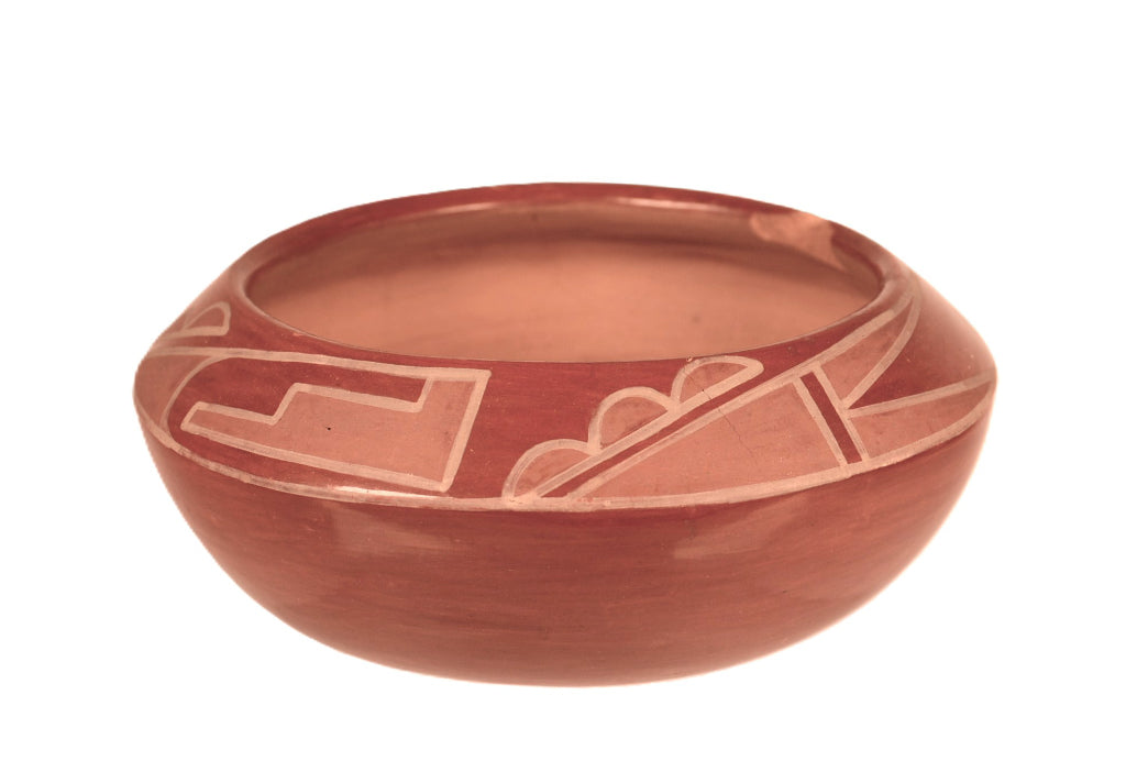 Santa Clara Pueblo Polychrome Redware Painted Bowl By Rose