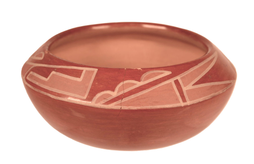 Santa Clara Pueblo Polychrome Redware Painted Bowl By Rose