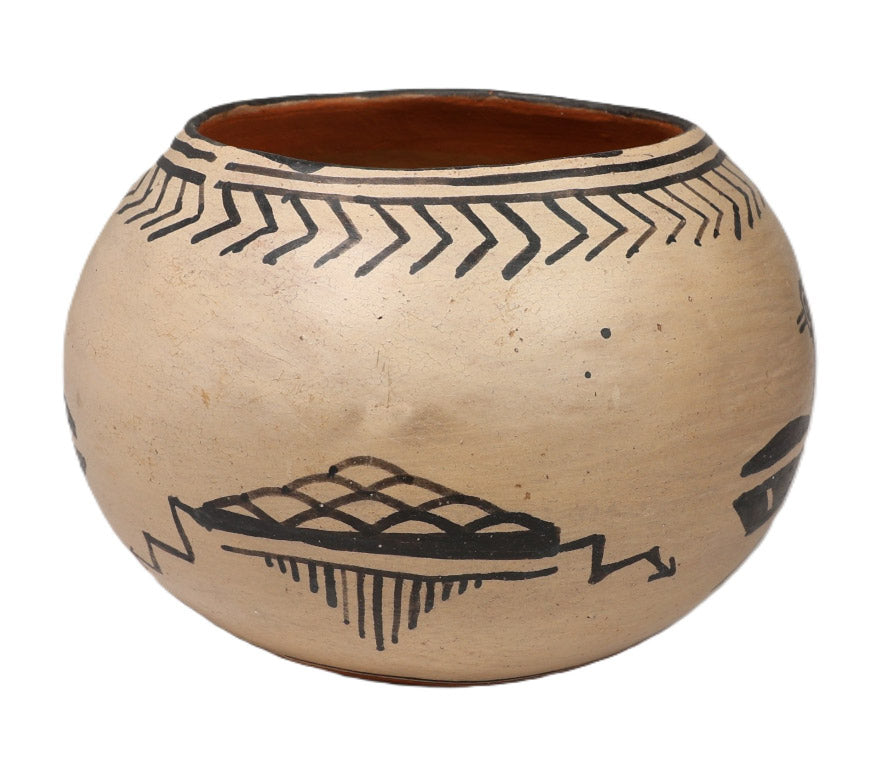 Cochiti Pueblo Pottery Bowl; Thunderbird and Thunder Clouds
