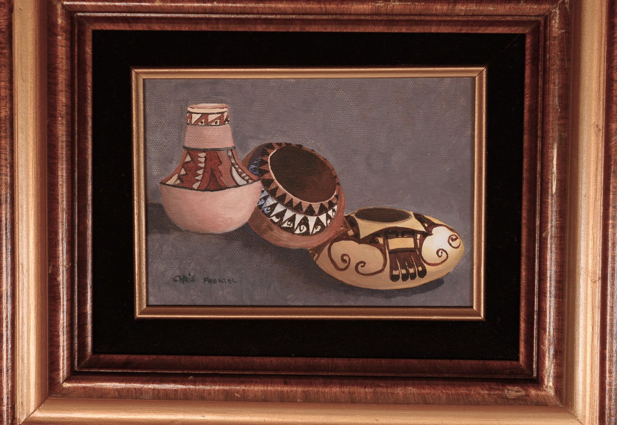 Oil Painting Still Life of 3 Pueblo Pottery By Chris Freiltel