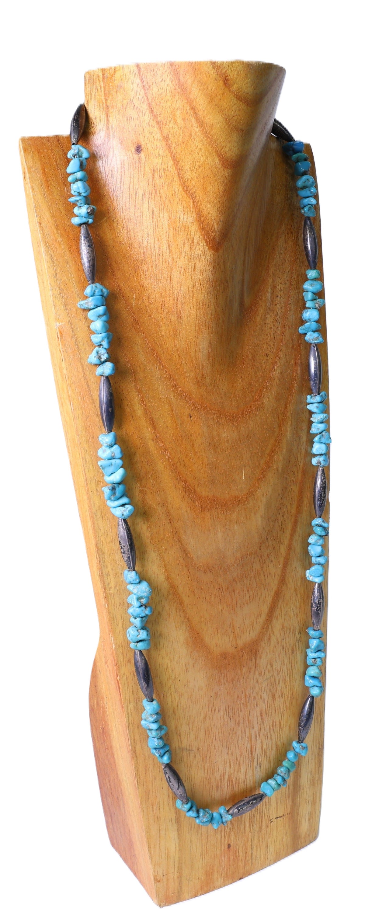 Navajo Turquoise Necklace with Elongated Silver Beads