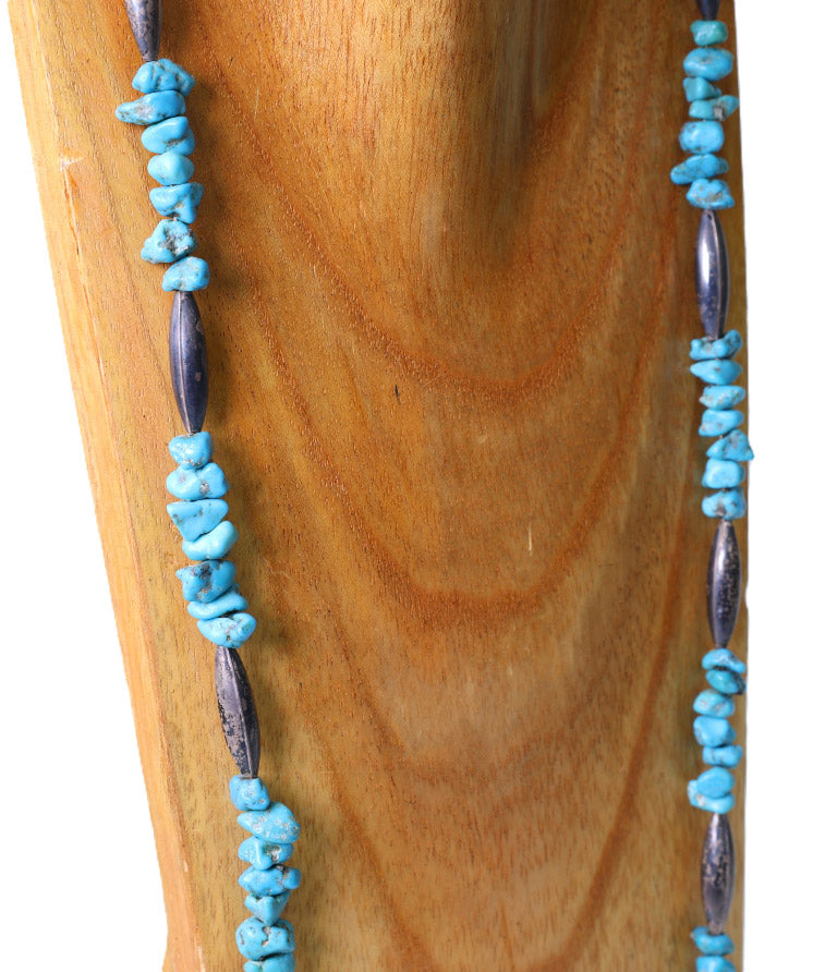 Navajo Turquoise Necklace with Elongated Silver Beads