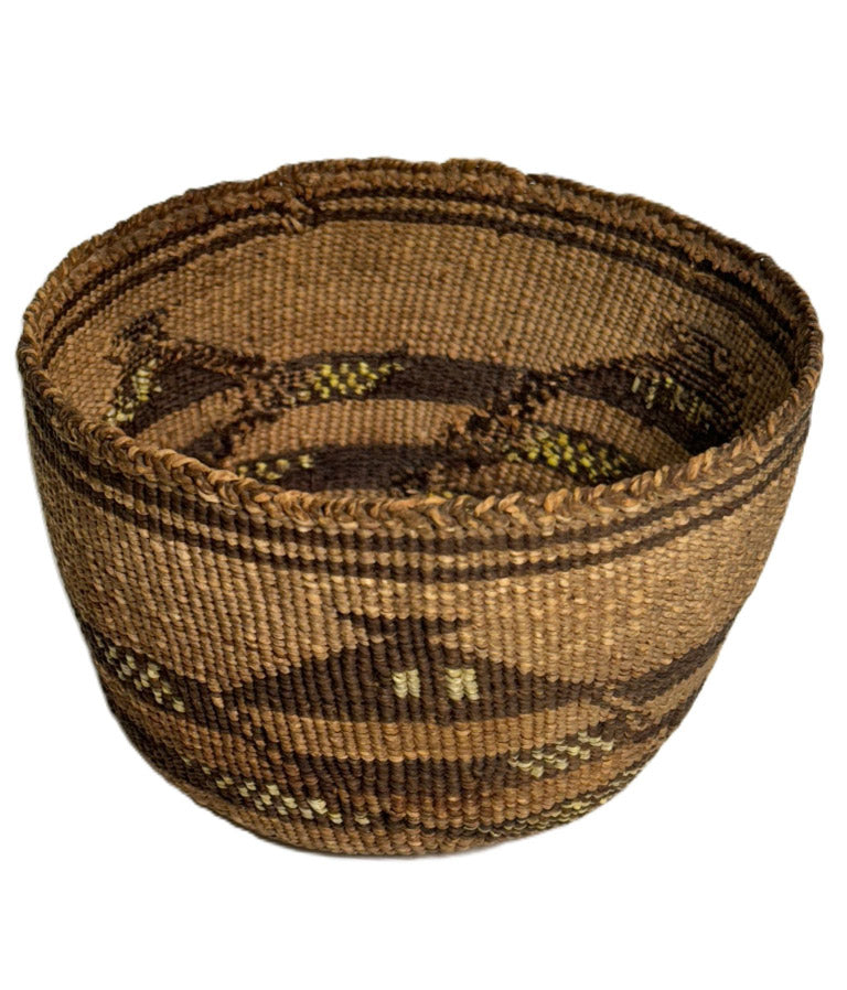 Klamath Basket with Yellow dyed bird quill