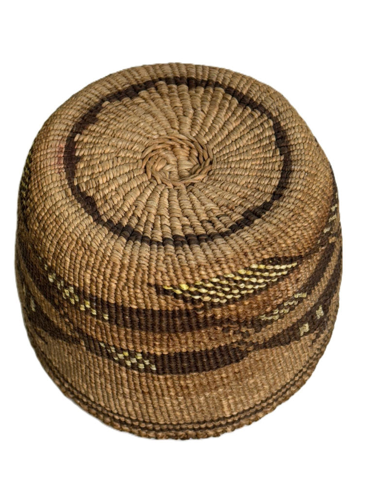 Klamath Basket with Yellow dyed bird quill