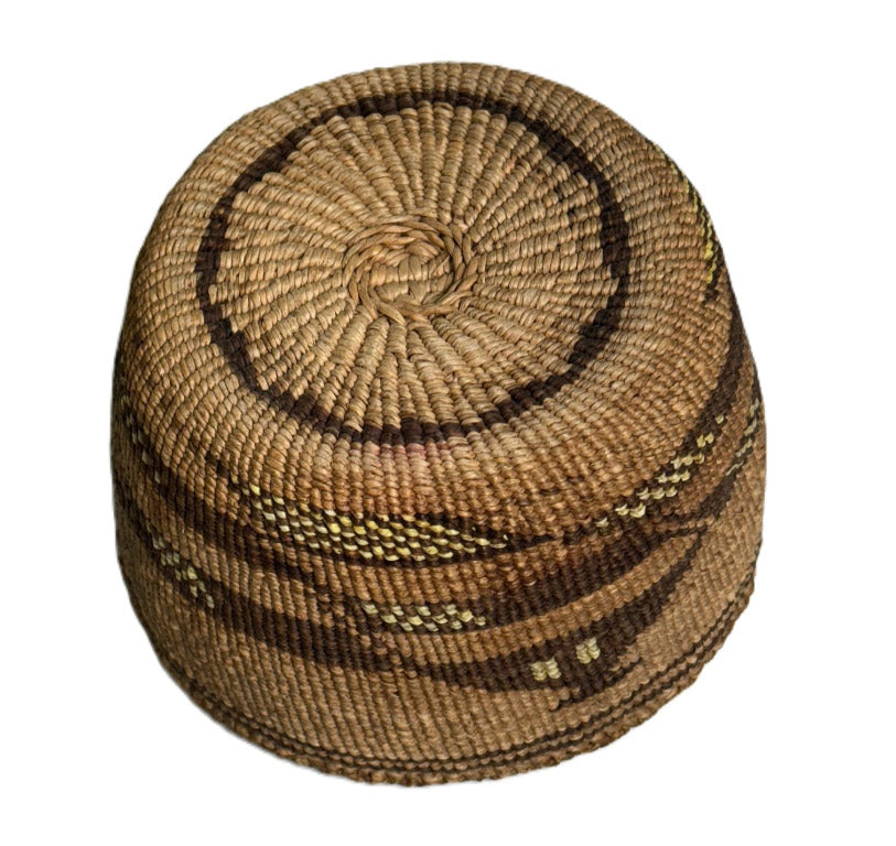 Klamath Basket with Yellow dyed bird quill