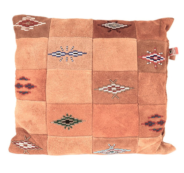 Plains Beaded Hide Leather Square Pillow