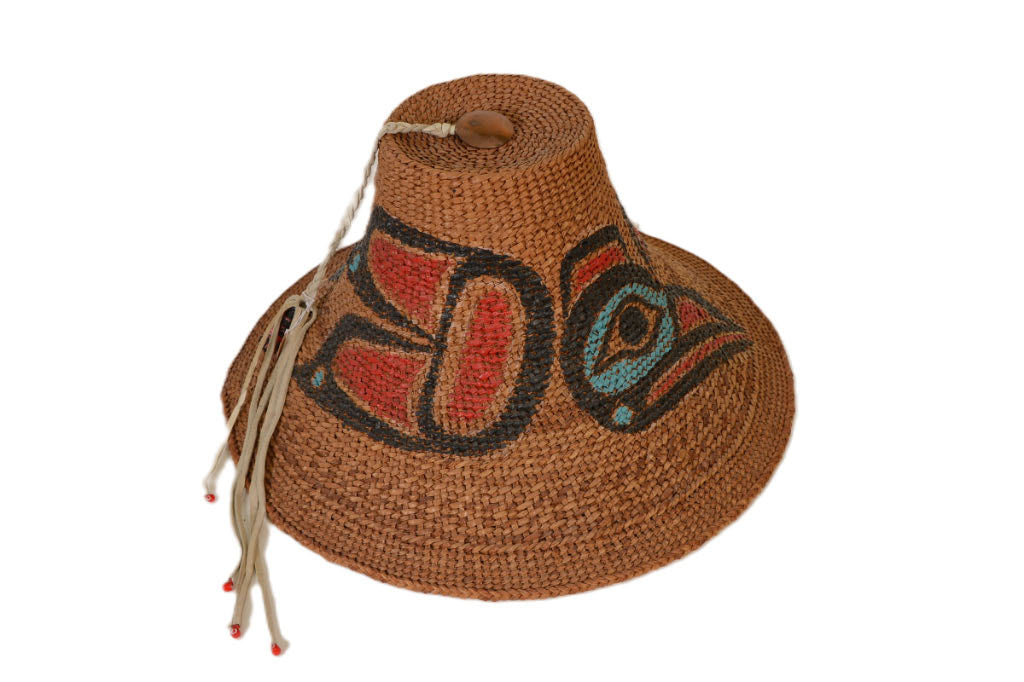 Haida Painted Cedar Bark Hat - Eagle and Raven