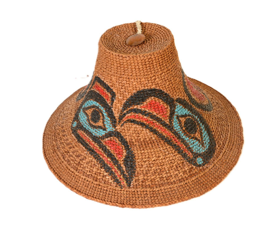 Haida Painted Cedar Bark Hat - Eagle and Raven