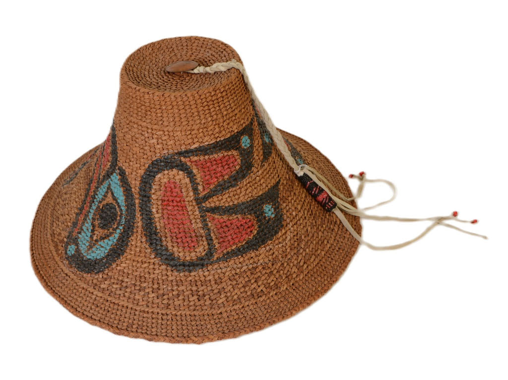 Haida Painted Cedar Bark Hat - Eagle and Raven