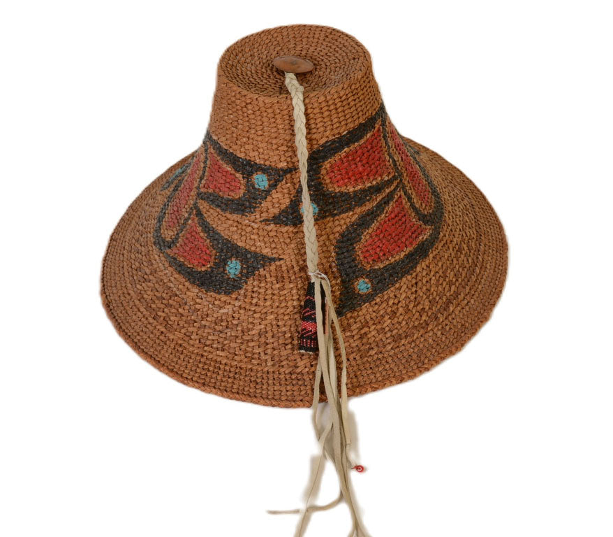 Haida Painted Cedar Bark Hat - Eagle and Raven