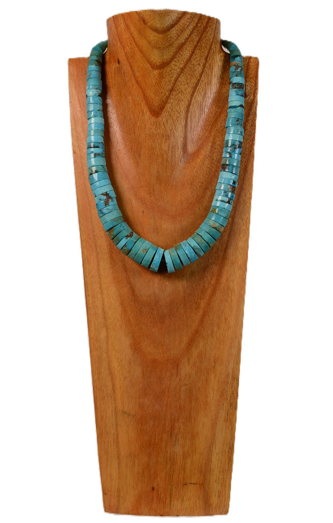 Santo Domingo Rolled Turquoise Blue Toned Graduated Necklace