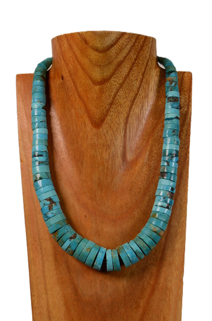 Santo Domingo Rolled Turquoise Blue Toned Graduated Necklace