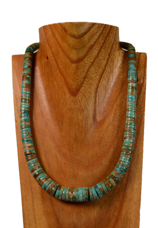 Santo Domingo Rolled Turquoise Blue Toned Graduated Necklace