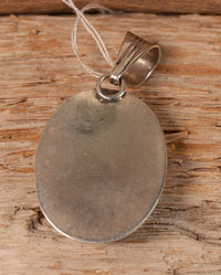 Navajo Oval Turquoise Cabuchon on Sterling Silver Pendant with Stamp work