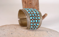 Navajo Sterling Silver Cuff Bracelet with 69  Turquoise Settings Maker "MY"