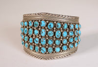 Navajo Sterling Silver Cuff Bracelet with 69  Turquoise Settings Maker "MY"