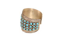 Navajo Sterling Silver Cuff Bracelet with 69  Turquoise Settings Maker "MY"