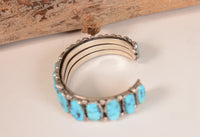 Navajo Sterling Silver Cuff Bracelet with 16 Turquoise Settings