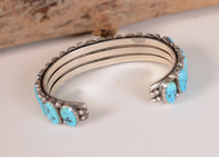 Navajo Sterling Silver Cuff Bracelet with 16 Turquoise Settings