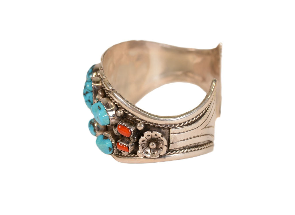Navajo Cuff Bracelet with Turquoise and Coral