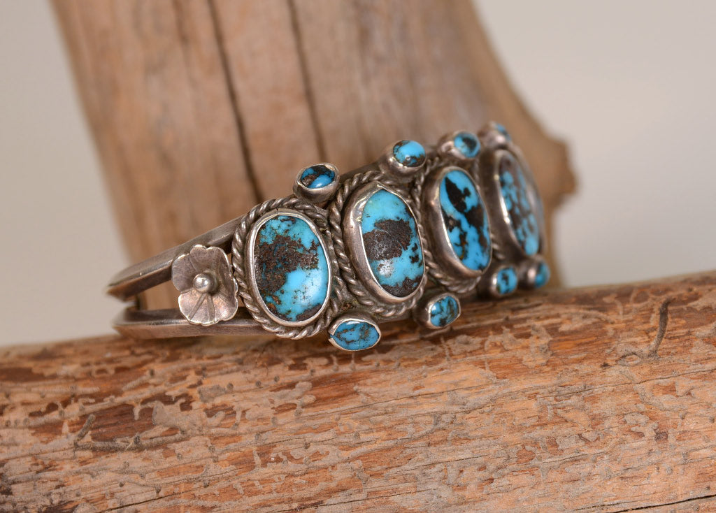 Navajo Cuff Bracelet with high grade Natural Caline Black Matrix Mine