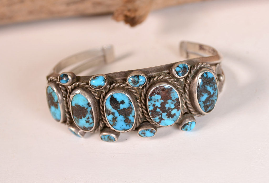 Navajo Cuff Bracelet with high grade Natural Caline Black Matrix Mine