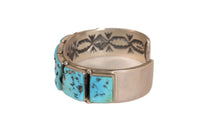 Navajo Cuff Bracelet; Heavy Silver with 7 Turquoise settings
