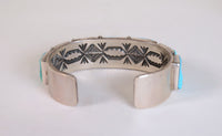 Navajo Cuff Bracelet; Heavy Silver with 7 Turquoise settings